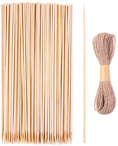 Elcoho 120 estacas de bambú natural de 40,64 cm con cordel de yute para plantas de madera de jardín, palillos decorativos florales para flores, plantas en maceta, jardín