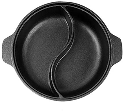 ChengBeautiful Shabu Hot Pot Yin Yang Hot Pot Casserole Pan With Lid Non Stick Pot Soup Pan Stock Pots Kitchenware For The Home (Color : Black, Size : 31.5cm)