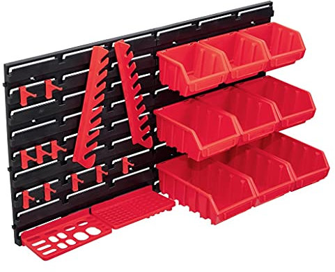 vidaxl storage bin kit - 34 pcs wall mount - red & black tool bins for garage & workshop organization - stackable & removable