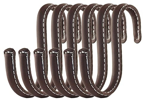Brute Strength - S-Haken mit Vollnarbenleder umwickelt - 6 Stück - Braun - 10 cm Edelstahl-Metallbügel Aufhängehaken für Küche, Werkstatt, Bad