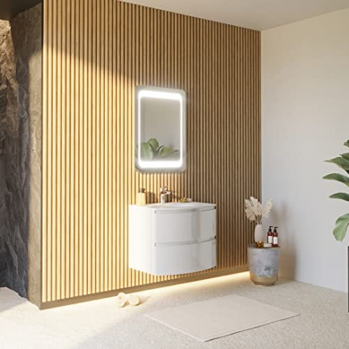 Kiamami Valentina Mobile bagno curvo 70 cm bianco lucido con Specchio led | Los Angeles
