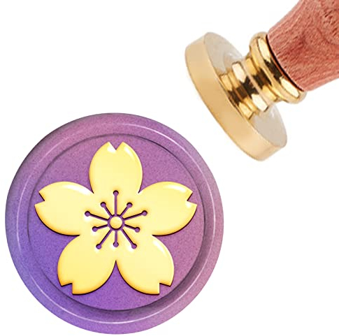 craspire Wachssiegelstempel Kirschblüten Vintage Siegelwachs Stempel Blume 30mm Abnehmbarer Messingkopf Siegelstempel Mit Holzgriff Für Einladungen Karten Geschenkverpackung
