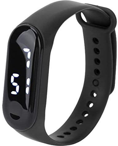 Montre Numérique Brrnoo, Affichage LED Blanc, Miroir en Plastique, Bracelet Silicone Noir, Montre de Sport pour Enfants et Femmes