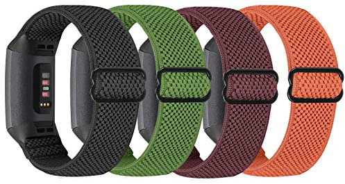 SHIJZWD Elastische Nylon-Uhrenarmbänder – kompatibel mit Fitbit Charge 4/3, verstellbares dehnbares Sportschlaufenband, Ersatzarmband für Damen und Herren, 4 Stück