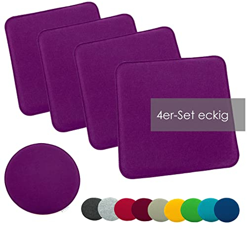 heimtexland ® 4er Pack Sitzkissen Filz Stuhlkissen Bodenkissen Polster Stuhlauflage Indoor Outdoor Kissen eckig Typ631 Filzkissen lila 35x35 cm 4 Stück