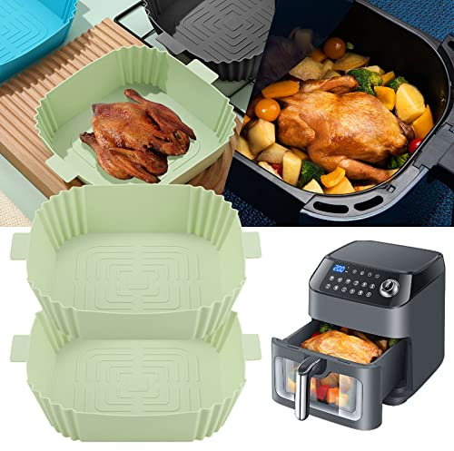 8Inch Air Fryer Silicone Pot Square Liners, 2PCS Reusable Air Fryer Silicone Basket Baking Tray for COSORI, Tower,Instant, Philips, Heat Easy Cleaning Accessories Replacement of Liners