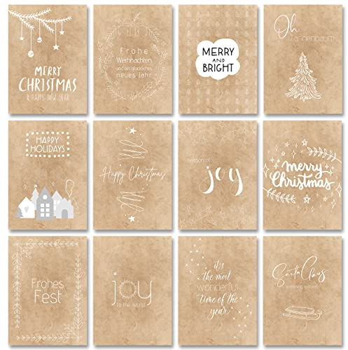 Weihnachtskarten Set (32 Stück) mit unterschiedlichen Motiven - A6 Postkarten für Weihnachten - Eine Christmas Postkarte für jeden deiner Liebsten - Coole Weihnachtspostkarten mit und ohne Sprüche