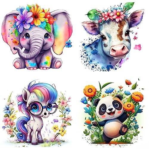 RICUVED 4 Stück Tiere Diamond Painting Bilder, 5D Niedlich Einhorn Diamant Painting Bilder Erwachsene Diamant Malerei Bilder Set Full Drill Tiere Diamond Painting Cross Stickerei Malerei Set 30x30cm