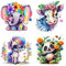RICUVED 4 Stück Tiere Diamond Painting Bilder, 5D Niedlich Einhorn Diamant Painting Bilder Erwachsene Diamant Malerei Bilder Set Full Drill Tiere Diamond Painting Cross Stickerei Malerei Set 30x30cm