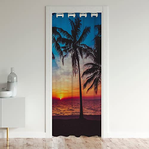 Loussiesd Ocean Sunset Doorway Curtain Privacy Mat Hawaiian Palm Tree Door Cover Soft Cozy Insulated Thermal Curtains for Bedroom Home Teens Living Room 106x203cm 1 Panel