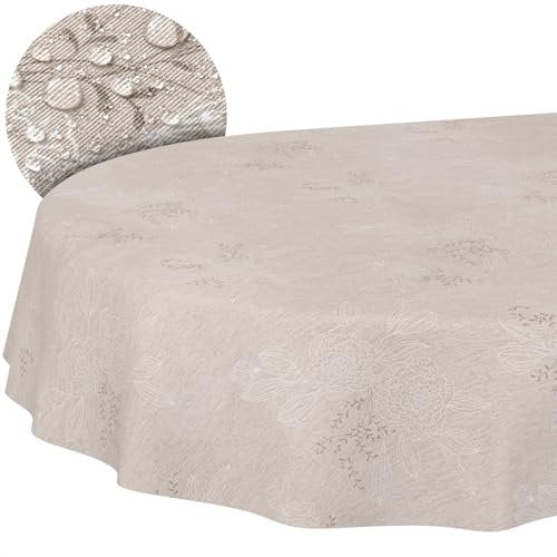 Stoff Tischdecke Tischwäsche Textil Tischtuch Baumwolle Polyester Gewebe abwaschbar pflegeleicht, in rund oval eckig Japondi Beige Oval 240x140cm Schnittkante