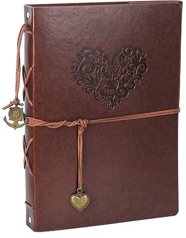 Scrapbook Vintage Leather Photo Album Cover 60 Pages Black Paper (Heart) | DIY Scrapbook Memory Book for Kids, Couples, Family, Graduation, Wedding, Anniversary, Travel, Christmas & Birthday Gifts