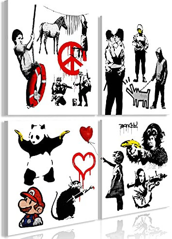murando Akustikbilder Set Banksy 4 Teilig je Akustikschaum Hochleistungsschallabsorber Schallschutz Leinwand Wandbild Raumakustik Schalldämmung i-A-0165-b-i