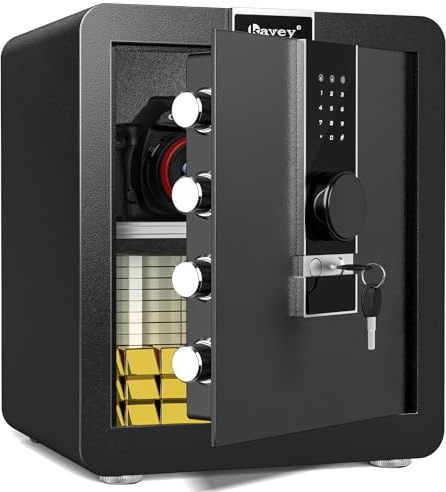 Kavey 1.8 Cub Safe Box, Feuerfester Tresor mit LCD-Touchscreen und Dual-Alarmanlage, Home Safe mit Stummschaltfunktion und LED-Licht, Geldtresor mit abnehmbarem Regal, Safe für Geld Dokumente