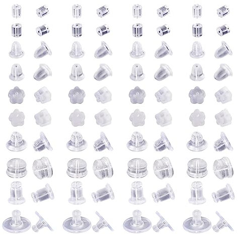 PandaHall 1000 piezas de silicona para aretes, tuercas transparentes suaves para las orejas, parte trasera de goma de seguridad, embrague para bloqueo de aretes caídos, aretes de gancho