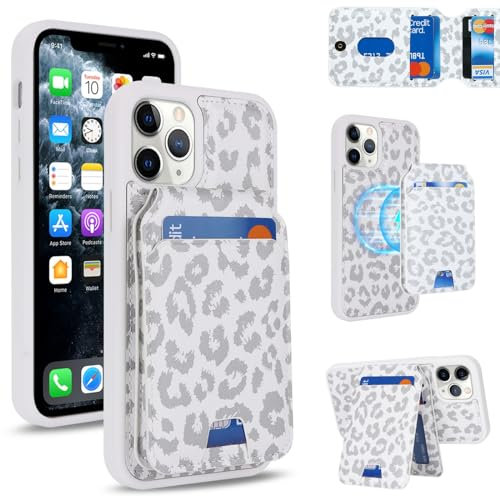Zouzt for iPhone 11 Pro Max 6.5 Inch Detachable 2 in 1 Wallet Case with Card Holder for Magsafe, Magnetic PU Leather Flip Credit Slot Protective Phone Cover Women Men - White Leopard