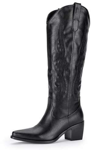 MIRAAZZURRA Stivali da cowboy da donna western con punta in pizzo ricamata, stivali da cowgirl, Nero , 38 EU