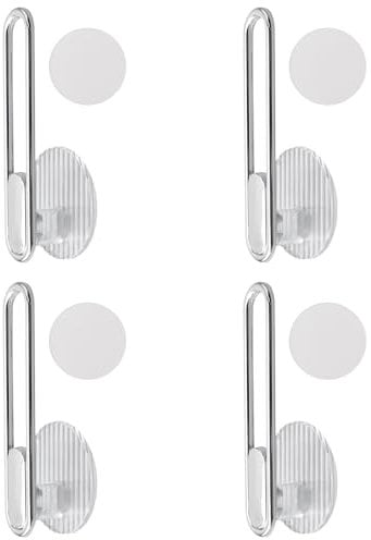 UFURMATE Self Adhesive Hooks, 4Pcs Self-Adhesive L Shaped Curtain Tieback Hooks Window Treatment Holdbacks Stick on Wall Hooks No Drilling Multi-Purpose Hooks for Home (Silver)