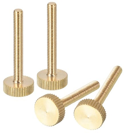 sourcing map Lot de 4 vis moletées M4 x 30 mm à tête plate moletée entièrement filetée en laiton