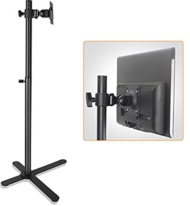 Monitor Desk Mount Floor-standing Monitor Stand 12-27 Movable Single Monitor Stand Mount Height-adjustable Monitor Stand with Keyboard Bracket, Holds Up to 44lbs Computer Monitor Stand Holder (Size