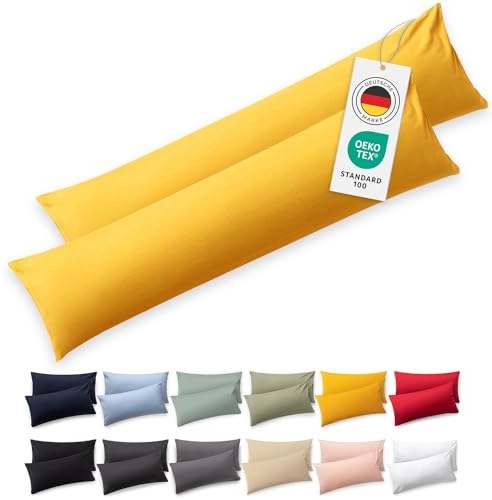 Blumtal Seitenschläferkissen Bezug 40 x 145 (2er Set Kissenbezüge) - Gelb - 100% Baumwolle, Oeko-Tex Zertifiziert, Kissenbezug für Seitenschläferkissen, Kissenhülle mit Reißverschluss