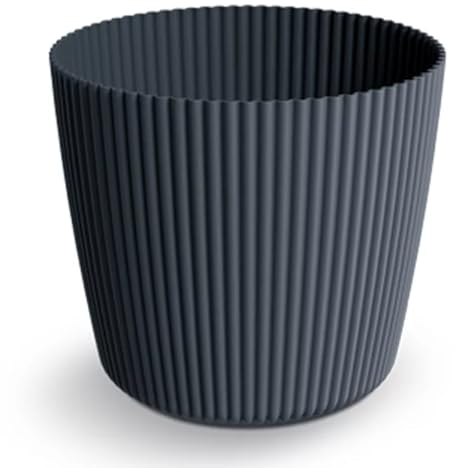 Prosperplast Milly Round Runder Blumentopf mit einem Muster aus vertikalen Streifen, für Innen- und Außenbereich (Anthrazit, ⌀ 292 mm)