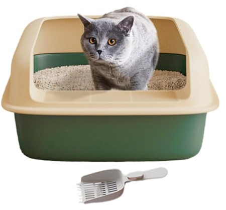 Katzenklo Ohne Deckel, Hochwandige Katzentoilette, Extra Katzenklo Groß offene Katzenklo Mit Offener Oberseite Und Schaufel, leicht zu reinigen, Für Die Meisten Katzen, 41X31X17 cm