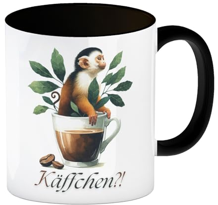 speecheese - Niedlicher Keramik Kaffeebecher in Schwarz mit Affe in Kaffeetasse, 300 ml, Tasse