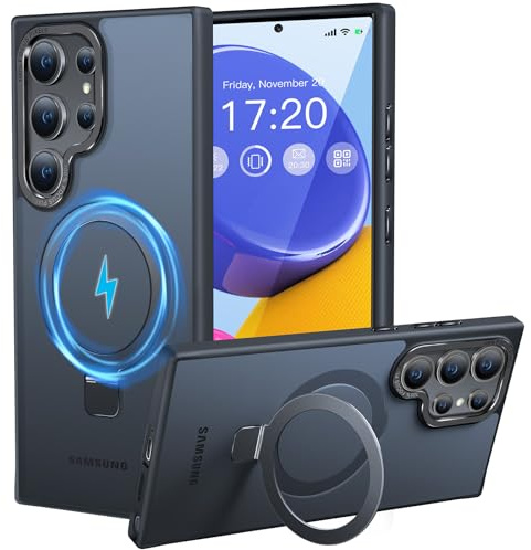 HuwaiH für Samsung Galaxy S24 Ultra Hülle mit Magnet Ständer, Schwarz | Militärnorm Sturzschutz, Kratzfeste Anti-Fingerabdruck Schutzhülle, für Samsung S24 Ultra hülle 6,8
