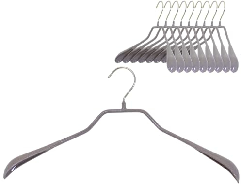 MAWA Kleiderbügel, Set mit 10 körpergeformten Metallkleiderbügeln, ideal für Mäntel, Jacken, Blazer und Anzüge, 360° drehbarer Haken, Antirutschbeschichtung, 42 cm, Steingrau