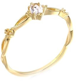 Skcess 18 Karat Gelbgold Ring Damen Weiß Topas Runden, Promise Ring Solitär, Gedrehte Blume, Runder Weißer Topas Ringe Frauen Größe 60 (19.1)