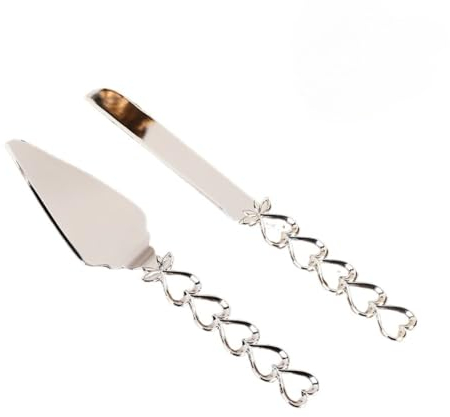 Royal Shang Youpin Kreative Liebe Messer Griff Kuchen Messer Schaufel Server 2-teiliges Set Brot Schneiden Liefert Licht Luxus Handwerk Desktop Geschirr Dekoration (Silber)