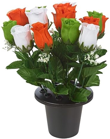 URBNLIVING Memorial Remembrance Cemetery Grave Pots Artificial Rose Flower in Black Planter Multicolored Mini Flowerpots