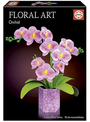 Educa - Orquídea Floral Art | Kit de manualidades para realizar una orquídea en papel sin necesidad de pegamento, ni tijeras | Set perfecto para regalar | Manualidad para decoración | +14 años (20135)