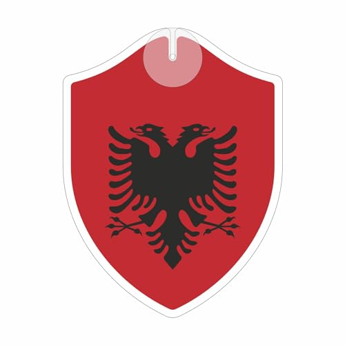 Flaggen EM 2024 - Albanien - Wimpel mit Saugnapf - Perfekt zum Aufhängen - Maße: 18,5 x 14,0 cm - Wappen - Fähnchen - Länder Flaggen