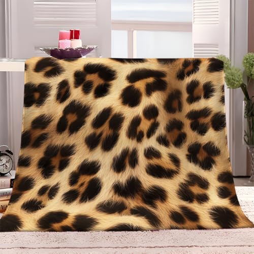 Kuscheldecke 150x200 cm Brauner Leopardenmuster Flauschig Decke Fleecedecke, Sofa Überwurfdecke, Wohndecke Warm Weich Sherpa Wolldecke, Gemütlicher Überwurf Für Bett und Couch