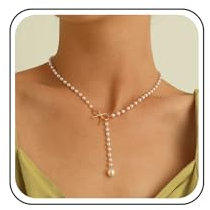 Aneneiceera Vintage Pearl Y Lariat Necklace Crystal Pendant Rhinestone Chain Y Drop Choker Necklace Gold Bow Chain for Women