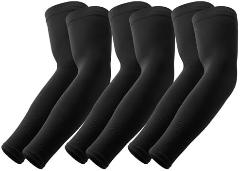 Supmovo 6 pares de mangas de refrigeración con protección UV, mangas para el brazo, para mujeres y hombres, ciclismo, golf, ciclismo, Negro , L