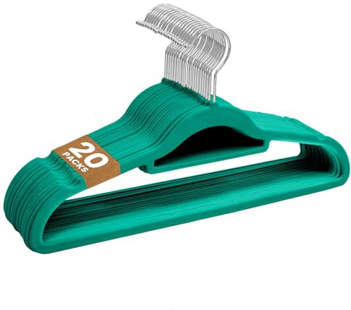 Sasha Morel 20 Pack Velvet Coat Hangers – Non Slip Velvet Hangers for Clothes, Space Saving Adult Hangers with Tie Organizer & Swivel Hooks – Clothes Hangers Wardrobe Storage - Green