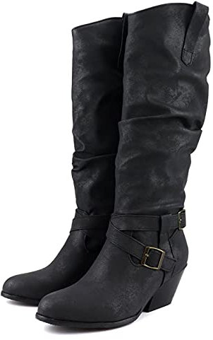 Stiefeletten Damen mit Absatz Klassisch Western Kurzstiefel Ankle Boots Winter Elegant Winterstiefel Westernstiefel Leder Halbhohe Cowboystiefel Halbstiefel