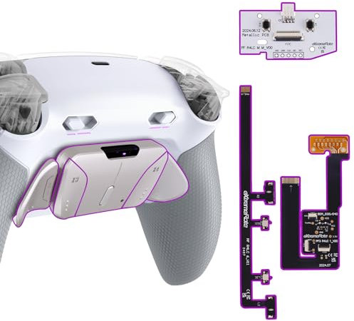 eXtremeRate RISE4 Plus MAX Metall Remap Kit für ps5 Controller BDM-030/040/050, Gummiert Griff Rückgehäuse Case & Real Metal Back Button Paddles & Clicky Trigger Upgrade Kit für ps5–Weiß Grau