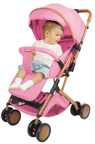 Poussette Canne Bébé Ultra Légère, Compacte, Pliable et Inclinable de la Naissance à 25 kg, avec Système Trolley, Housse de Pluie Incluse, et CapoteExtensible-B-rose