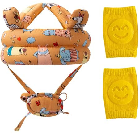 Casque Bebe Antichoc Protection Casque Protection Bebe Casque Bébé Anti Choc Casque Anti Chute Bebe Convient Aux Bébés de 8 a 36 Mois avec Genouillères (Zèbre Jaune)