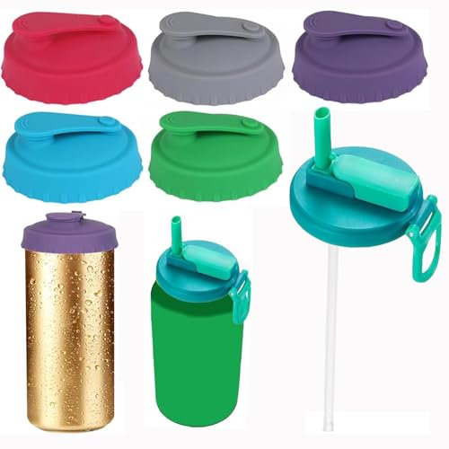 6 PCS Can Covers with Straws, Can Straw Lid, Soda Can Lids with Straw, Can Cover with Straw, Reusable Can Spill Stopper, Can Straw Lid For Fits Standard For Canned Beverage, Beer,Juice,Seltzer