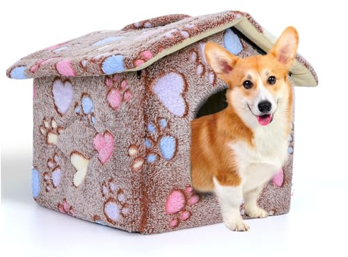 Nobleza Casa para Perro pequeños, Cama para Gato con colchón extraíble, Plegable Casa para Gatos, Perros Conejos, 53x50x43cm L, Marrón