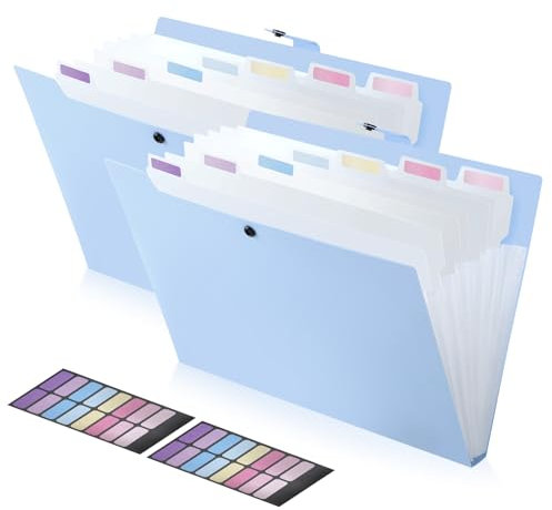 FRETONBA Trieur A4 8 Compartiments, 2 Pièces Classeur Conception de l'étiquette, Porte vue Bouton Rabattable Pour Protéger les Documents, Porte Document, Rangement Papier Administratif, Bleu