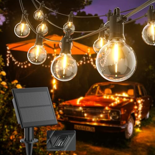 Kawaya Solar Festoon Lights Outdoor with USB Charge, Waterproof Garden Lights 10M/31FT LED Outdoor String Lights with 15+1 Shatterproof Bulbs for Backyard Gazebo Pergola Patio Balcony Festive