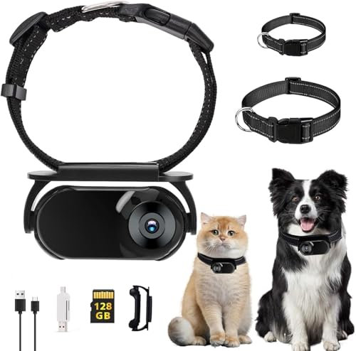 GHWMYD 128G Negro Gatos Cámara Collar Mascota Cámara con Pinzas de Cámara para Perros y Gatos