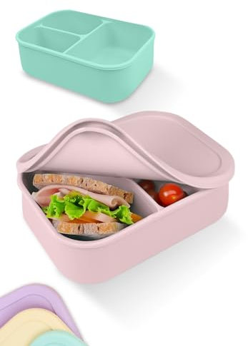 Lunchbox - Silikon Brotdose für Erwachsene - Bruchfeste und Auslaufsichere Bento Box, BPA frei, Spülmaschinenfest und Mikrowellengeeignet - Für die Arbeit, Büro & Unterwegs | 800ml (Pastel Rosa)