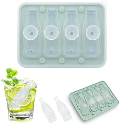 3D Form Eisformen, 4 Kammern Silikon Eiswürfelschalen Mit Deckel, Silikon Cola Flasche geformte Eisformen, Wiederverwendbar, für Cocktails Whisky Wein